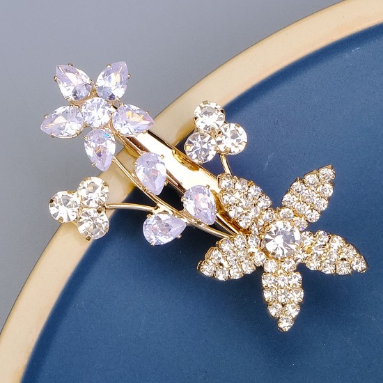 Bride hair clip female fashion copper inlaid vermiculite hair ornament Korean exquisite versatile card light luxury rhinestone flowers side clip