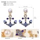 Cross -border new fashion earrings Marine wind blue rhinestone bride earrings Personal versatile versatile anchor -shaped earrings female