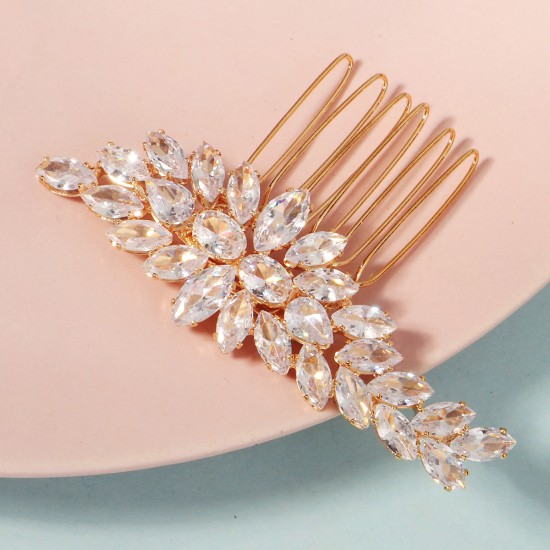 INS new bride jewelry luxury vermiculite hair combs European and American hair jewelry wedding dress headwear copper inlaid vermiculite