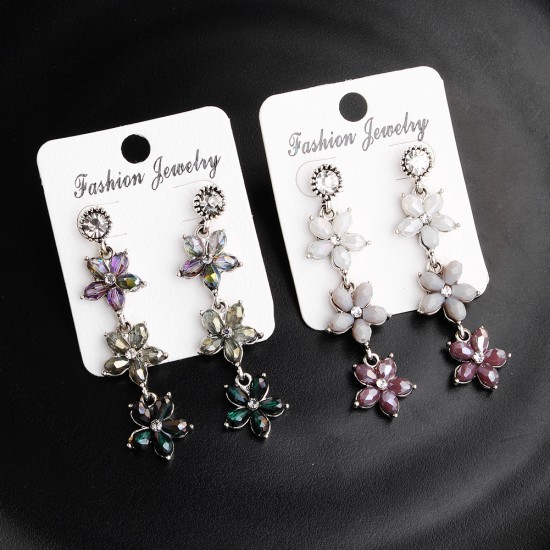 Quick selling luxury bride jewelry retro earrings horse -eyed rhinestone and alloy earrings color flowers crystal earrings female