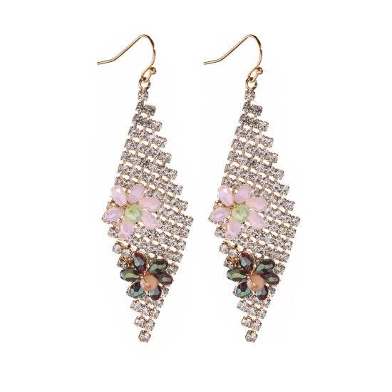 Cross -border new net red tassel earrings female high -level sensory flower rhinestin earrings temperament Posamia long earrings