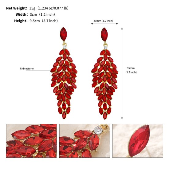 European and American bride wedding dress earrings retro geometric design sense versatile ear pendant light luxury red rhinestone earrings