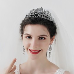 European and American luxury bride hair accessories high -end vermiculite rhinestone crown retro alloy leaf hair hoop wedding dress headwear