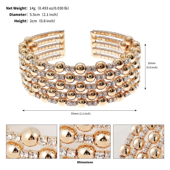 European and American new rhinestone pearl bracelet women high -level feel hand -made elastic bracelet Fashion versatile wide version open bracelet