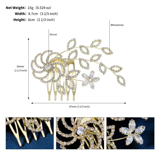 European and American design feel is full of drilling flowers, love love insert comb, retro bride, alloy lithium paddy combed