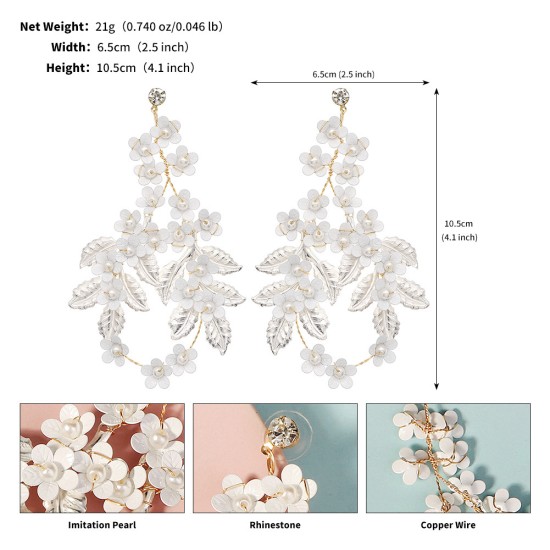 European and American jewelry high -level sensor handmade earrings Fashion bride wedding earrings beautiful super immortal silver color flower ear pendant girl