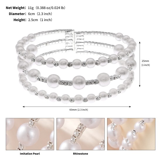 European and American new rhinestone pearl bracelet women high -level feel hand -made elastic bracelet Fashion versatile wide version open bracelet