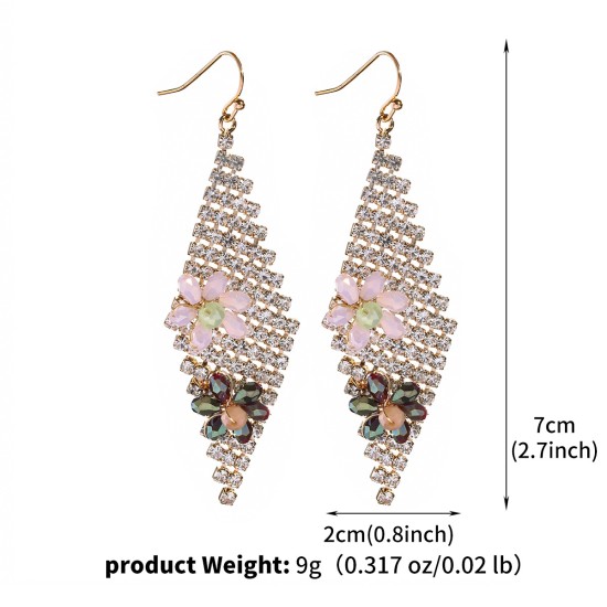 Cross -border new net red tassel earrings female high -level sensory flower rhinestin earrings temperament Posamia long earrings