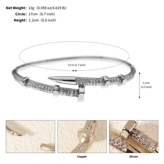 European and American niche hand accessories high -level light luxury vermiculite bracelet wedding dinner party jewelry inlaid diamond nail opening bracelet