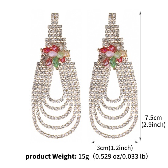 Cross -border new net red tassel earrings female high -level sensory flower rhinestin earrings temperament Posamia long earrings