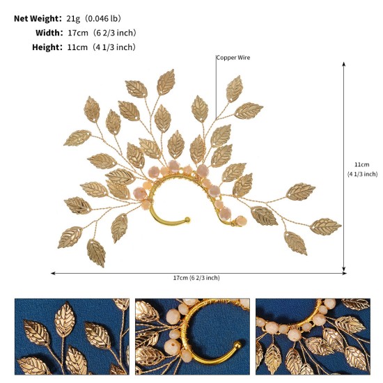 European and American retro niche design sensor crystal ear bone clip jewelry high -level sensor handmade earrings elf leaves and ear ear hanging women