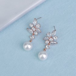 European and American retro ear decoration niche design sense pearl earrings ins, light luxury tree leaf vermiculite bride earrings