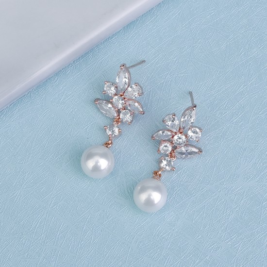 European and American retro ear decoration niche design sense pearl earrings ins, light luxury tree leaf vermiculite bride earrings