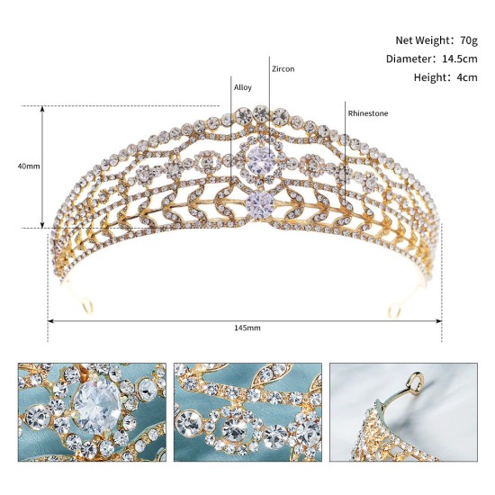 Bride's headdress high -end rhinestone gangsters, wedding dress jewelry, European and American new retro court style crown