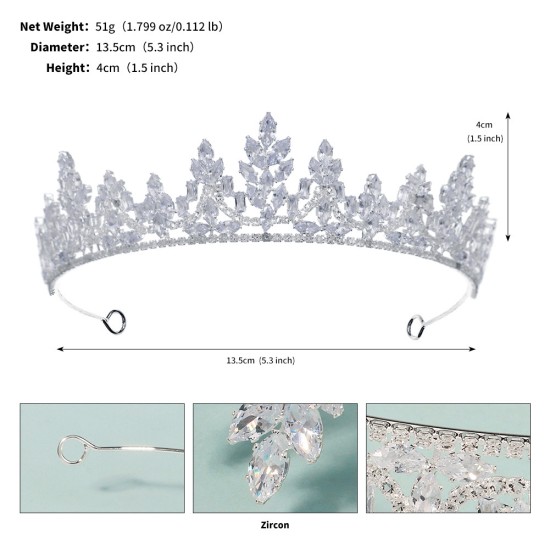 European and American new vermiculite bride Crown Birthday Dance Beauty Plicong Show Head Glot Luxury Squading Princess Crown