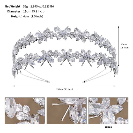 Cross -border new multi -layer vermiculite hair hoop, female daily high -level sense full drill, butterfly head hoop, wholesale