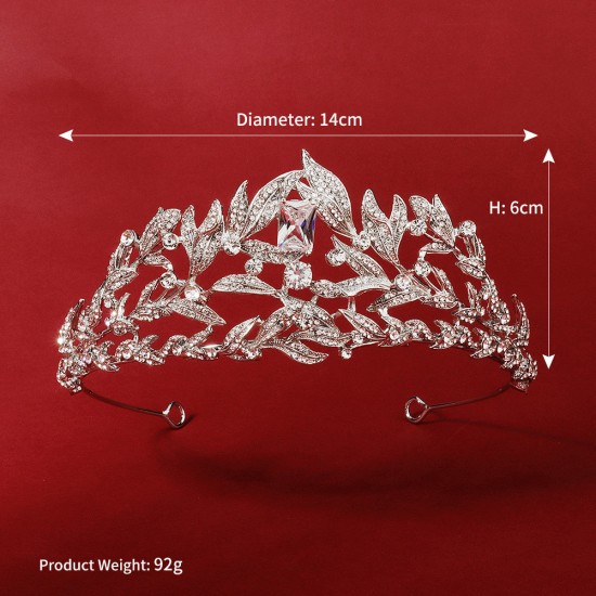 European and American luxury bride hair accessories high -end vermiculite rhinestone crown retro alloy leaf hair hoop wedding dress headwear