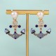 Cross -border new fashion earrings Marine wind blue rhinestone bride earrings Personal versatile versatile anchor -shaped earrings female