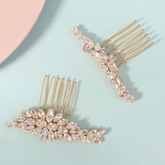 INS new bride jewelry luxury vermiculite hair combs European and American hair jewelry wedding dress headwear copper inlaid vermiculite