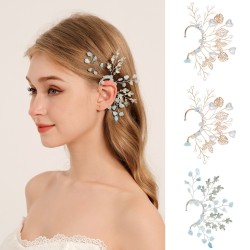 Cross -border new Crystal Flower Leaves Plason INS Aesthetic Light Luxury Elf earrings without ear pierced earrings