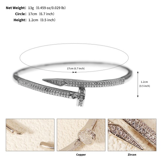 European and American niche hand accessories high -level light luxury vermiculite bracelet wedding dinner party jewelry inlaid diamond nail opening bracelet