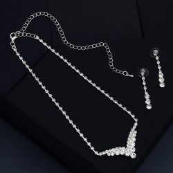 Korean earrings necklace set bride jewelry daily simple rhinestone V -line necklace wedding dress catwalk show jewelry