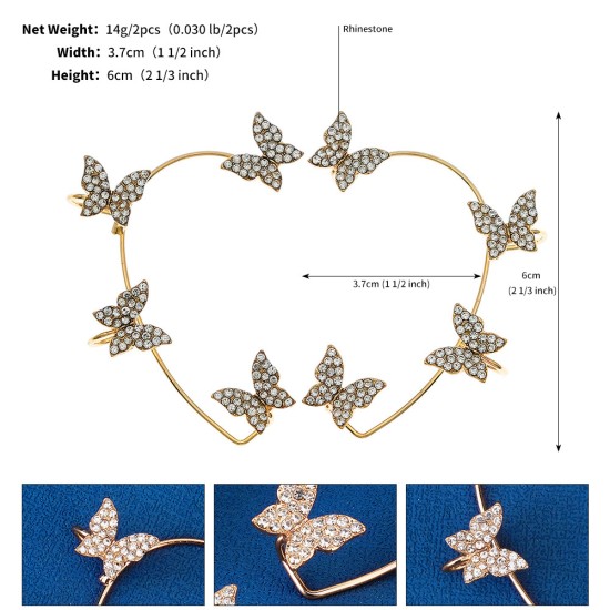 European and American bride wedding dress earrings Aesthetic photo elf clamps exquisite wild rhinestone butterfly ear hanging