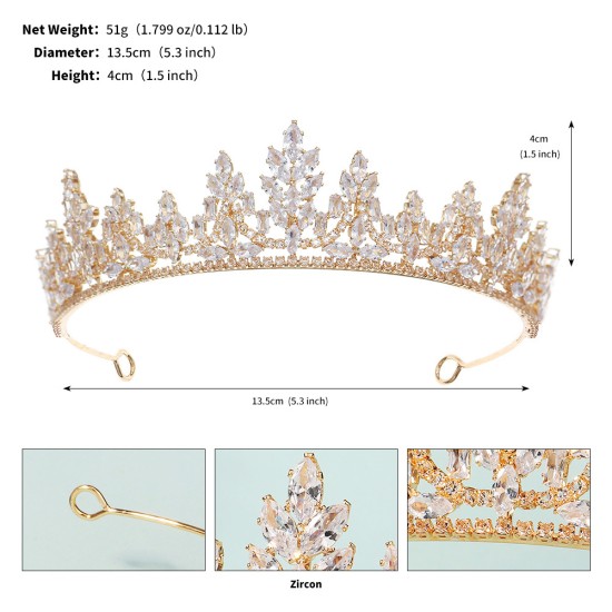 European and American new vermiculite bride Crown Birthday Dance Beauty Plicong Show Head Glot Luxury Squading Princess Crown