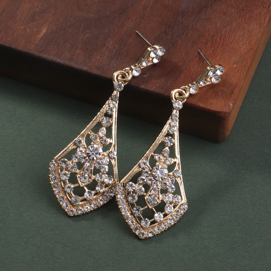 European and American retro alloy rhinestone earrings advanced sensor earrings female daily jewelry earrings light luxury atmospheric bride earrings