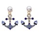 Cross -border new fashion earrings Marine wind blue rhinestone bride earrings Personal versatile versatile anchor -shaped earrings female