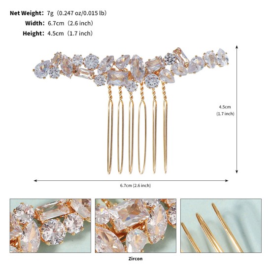 INS new bride jewelry luxury vermiculite hair combs European and American hair jewelry wedding dress headwear copper inlaid vermiculite