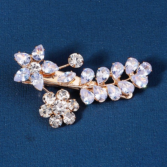 Bride hair clip female fashion copper inlaid vermiculite hair ornament Korean exquisite versatile card light luxury rhinestone flowers side clip