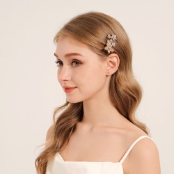 Bride hair clip female fashion copper inlaid vermiculite hair ornament Korean exquisite versatile card light luxury rhinestone flowers side clip