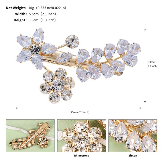 Bride hair clip female fashion copper inlaid vermiculite hair ornament Korean exquisite versatile card light luxury rhinestone flowers side clip