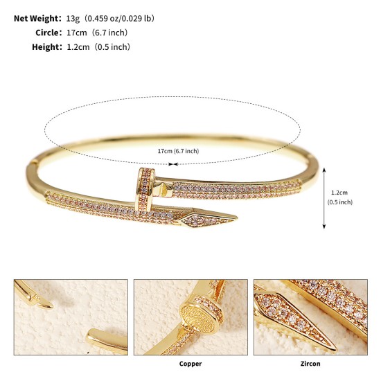 European and American niche hand accessories high -level light luxury vermiculite bracelet wedding dinner party jewelry inlaid diamond nail opening bracelet