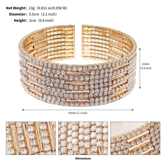 European and American new rhinestone pearl bracelet women high -level feel hand -made elastic bracelet Fashion versatile wide version open bracelet