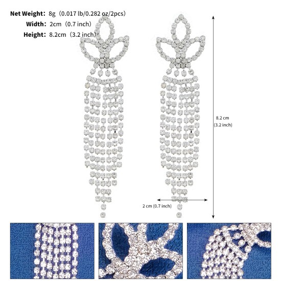 European and American foreign trade new rhinestone claws chain ear pendant party party bride earrings light luxury niche exaggerated flowing earrings