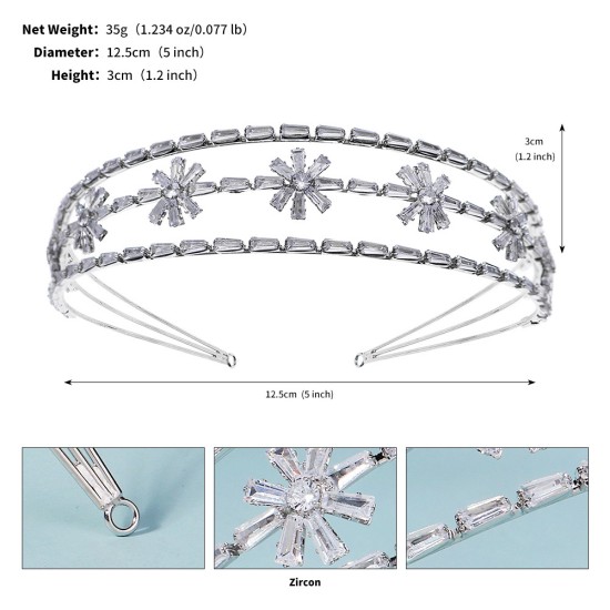 European and American new luxury vermiculite hair hoop bride wedding head jewelry wedding hair jewelry three -layer crystal flower hoop