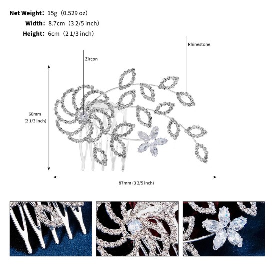 European and American design feel is full of drilling flowers, love love insert comb, retro bride, alloy lithium paddy combed