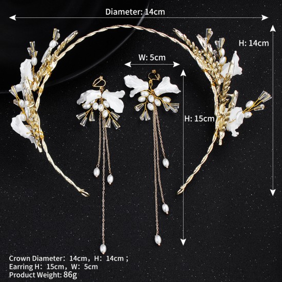 Korean -style bride jewelry wedding crystal head, flower alloy earrings crown exquisite dress pearl ear clip hair set