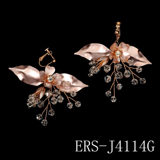 Korean beautiful super fairy ear decoration wild leaves crystal earrings bride wedding clothing clothing clothing handmade metal earrings