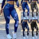 Amazon Europe and the United States new imitation denim high -waisted high elastic fitness training riding sports yoga pants yj663