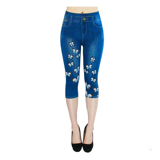 SpeedSmocks new European and American trend imitation denim printed yoga cropped pants small feet pants yj083