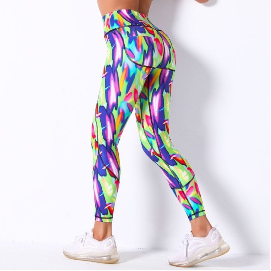 INS cross -border digital printed air -breathable floral yoga pants female high -waisted high elastic sports running fitness pants yj970