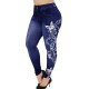 Wish Ms. High waist elastic slim waxy waist printed imitation denim yoga trousers fitness women's pants bottom pants NM