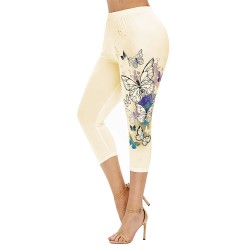 Amazon's new European and American cross -border printed yoga sports ladies bottoming cropped pants pants yj082