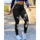 Amazon Europe and the United States new imitation denim high -waisted high elastic fitness training riding sports yoga pants yj663