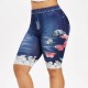 New high -waisted elastic imitation denim color butterfly pattern printing sports yoga shorts fitness women's pants vh3558