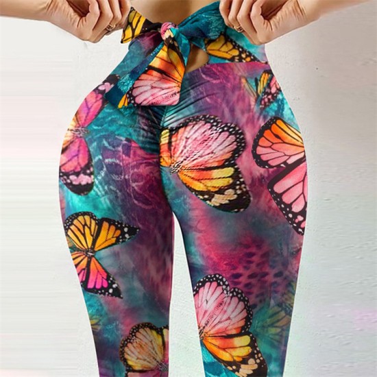 European and American quick selling new butterfly knot fitness training running tight yoga leggings yj607