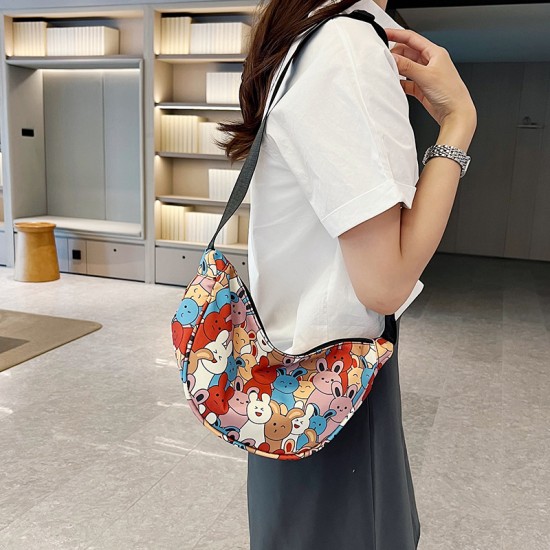 Canvas summer bag female 2024 new cartoon dumpling bag, crow crow small square bag, simple shoulder mesengers